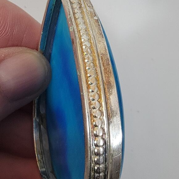 Handmade Silver Pendant Featuring Blue Druzy Agate Teardrop Crystal Slice Design - Picture 5 of 10